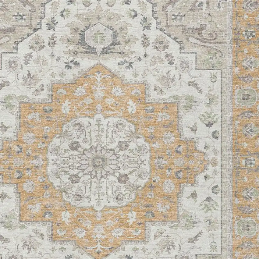 Peach And Gold Oriental Washable Indoor Outdoor Area Rug Photo 3