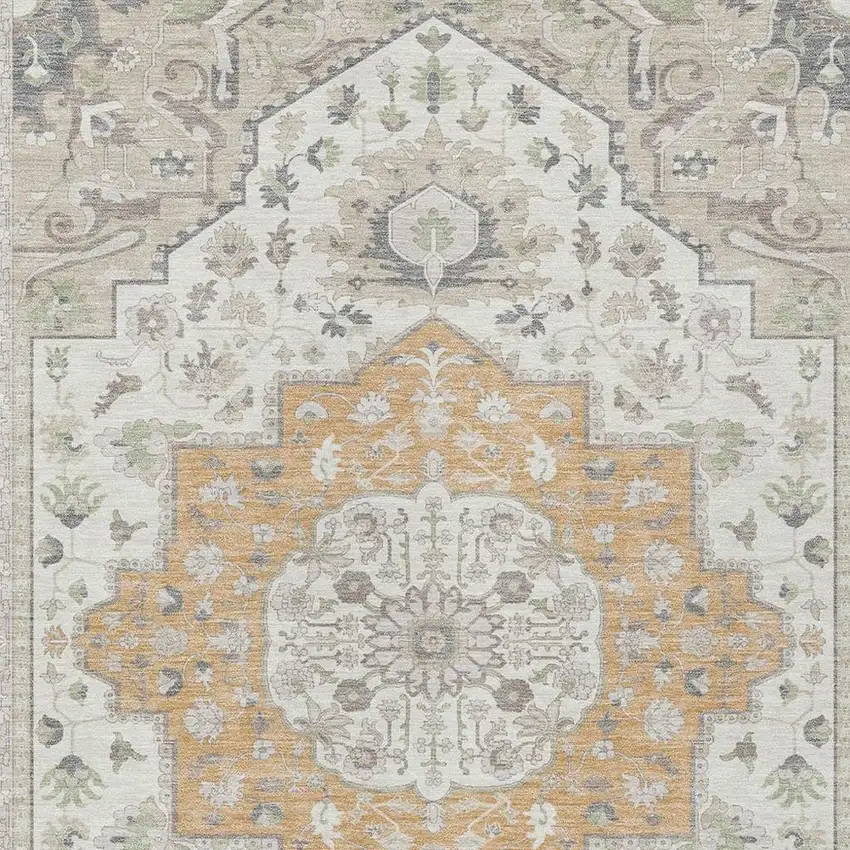 Peach And Gold Oriental Washable Indoor Outdoor Area Rug Photo 5