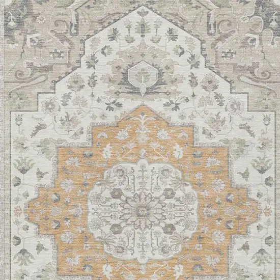 Peach And Gold Oriental Washable Indoor Outdoor Area Rug Photo 5