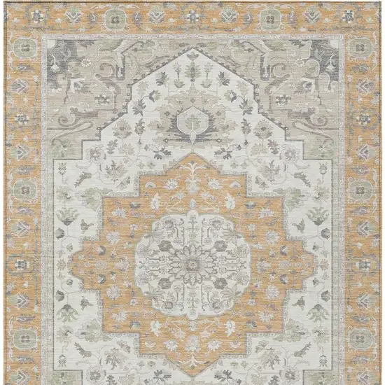 Peach And Gold Oriental Washable Indoor Outdoor Area Rug Photo 4