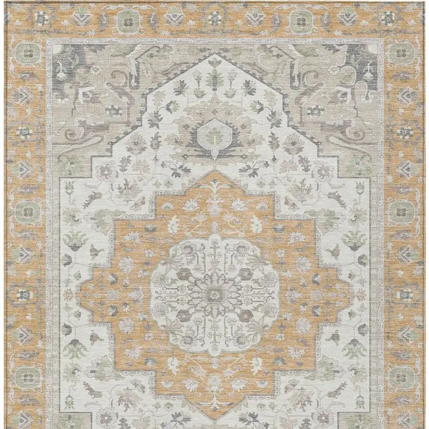 Peach And Gold Oriental Washable Indoor Outdoor Area Rug Photo 4