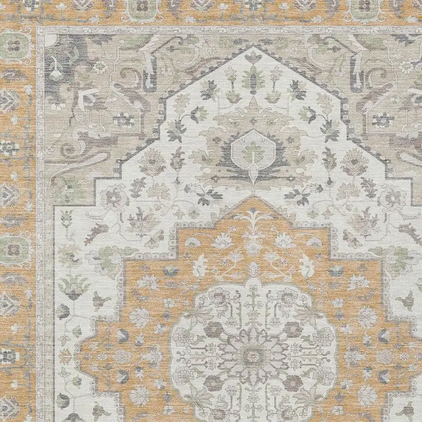 Peach And Gold Oriental Washable Indoor Outdoor Area Rug Photo 5
