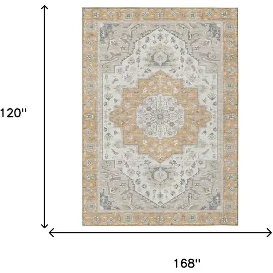 Peach And Gold Oriental Washable Indoor Outdoor Area Rug Photo 9