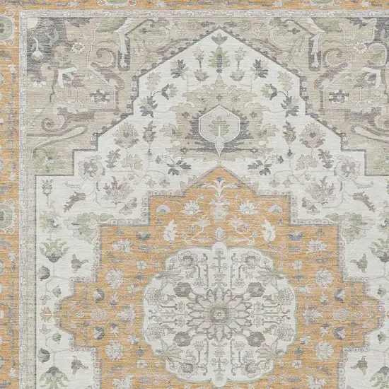 Peach And Gold Oriental Washable Indoor Outdoor Area Rug Photo 3
