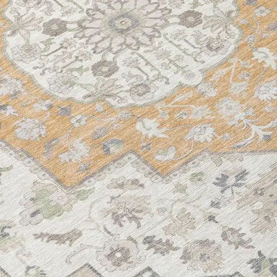 Peach And Gold Oriental Washable Indoor Outdoor Area Rug Photo 8