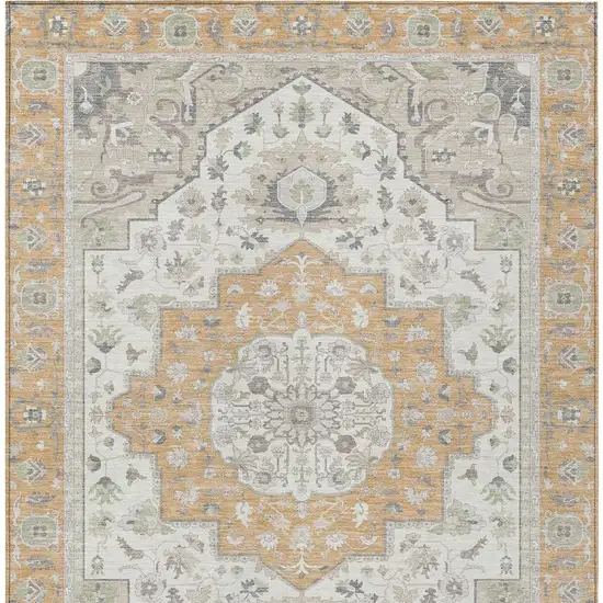 Peach And Gold Oriental Washable Indoor Outdoor Area Rug Photo 6