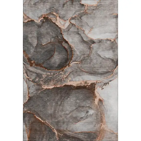 Peach And Gray Abstract Washable Area Rug With UV Protection Photo 2