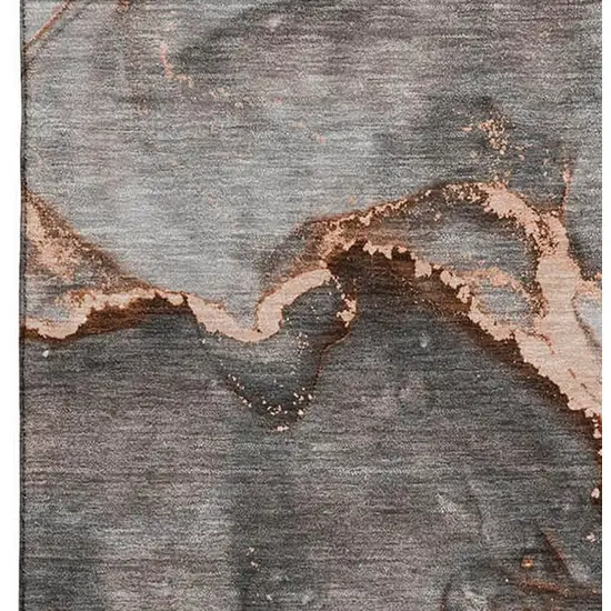 Peach And Gray Abstract Washable Area Rug With UV Protection Photo 4