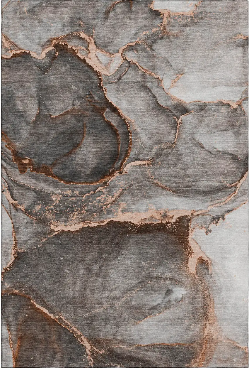 Peach And Gray Abstract Washable Area Rug With UV Protection Photo 1