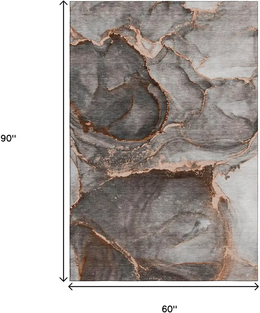 Peach And Gray Abstract Washable Area Rug With UV Protection Photo 8