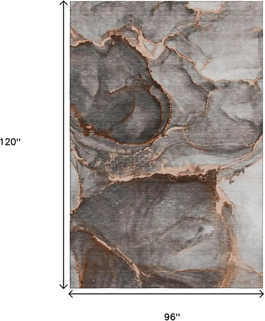 Peach And Gray Abstract Washable Area Rug With UV Protection Photo 7