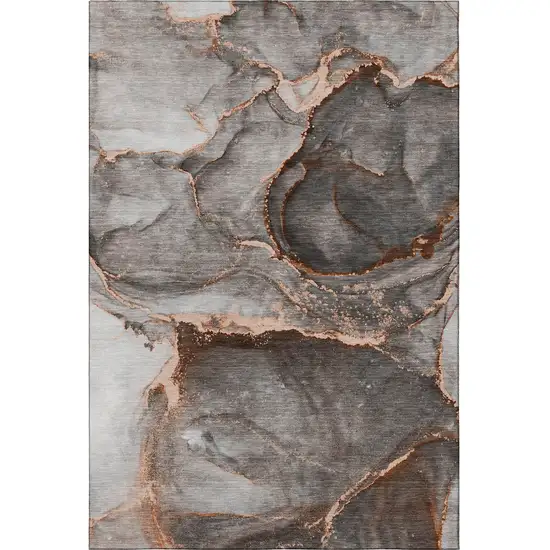 Peach And Gray Abstract Washable Area Rug With UV Protection Photo 4