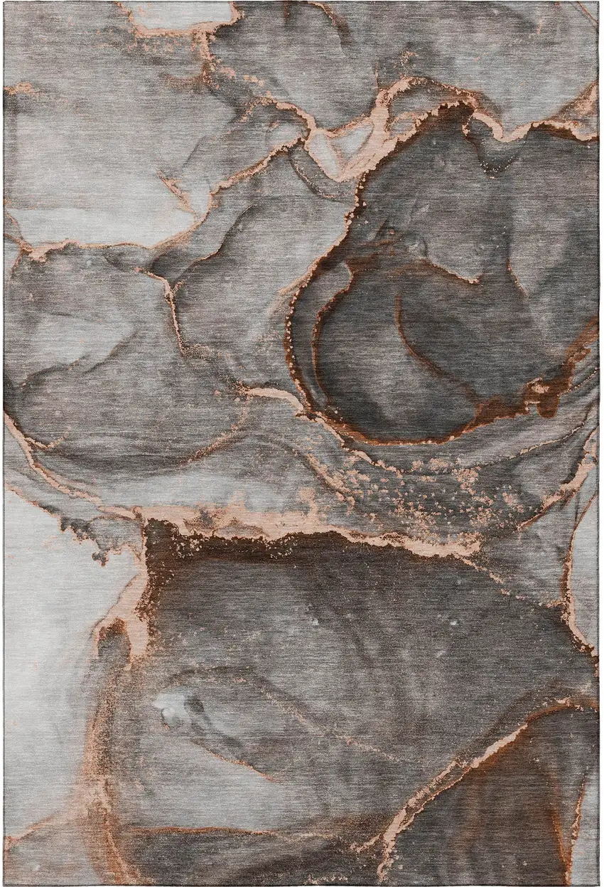 Peach And Gray Abstract Washable Area Rug With UV Protection Photo 4