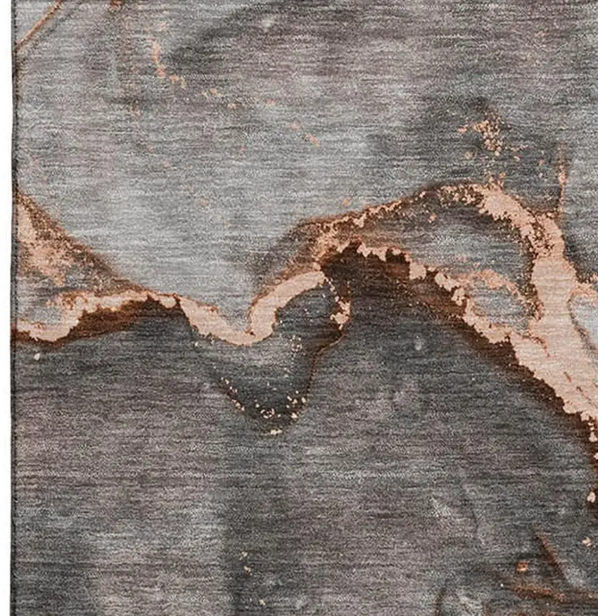 Peach And Gray Abstract Washable Area Rug With UV Protection Photo 3