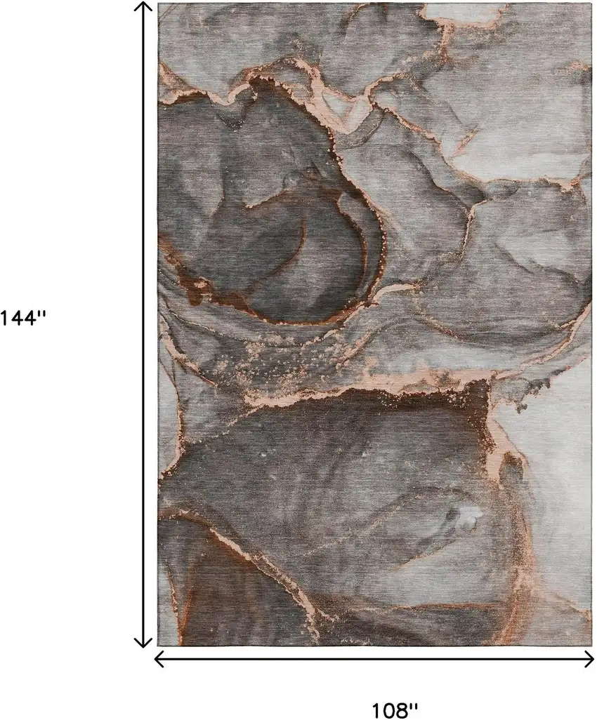Peach And Gray Abstract Washable Area Rug With UV Protection Photo 6