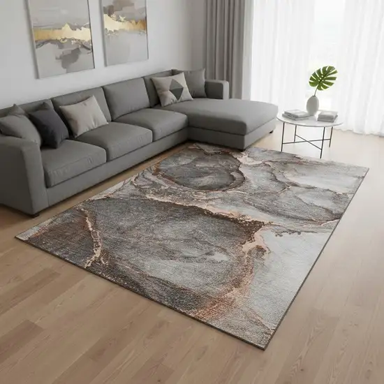 Peach And Gray Abstract Washable Area Rug With UV Protection Photo 2