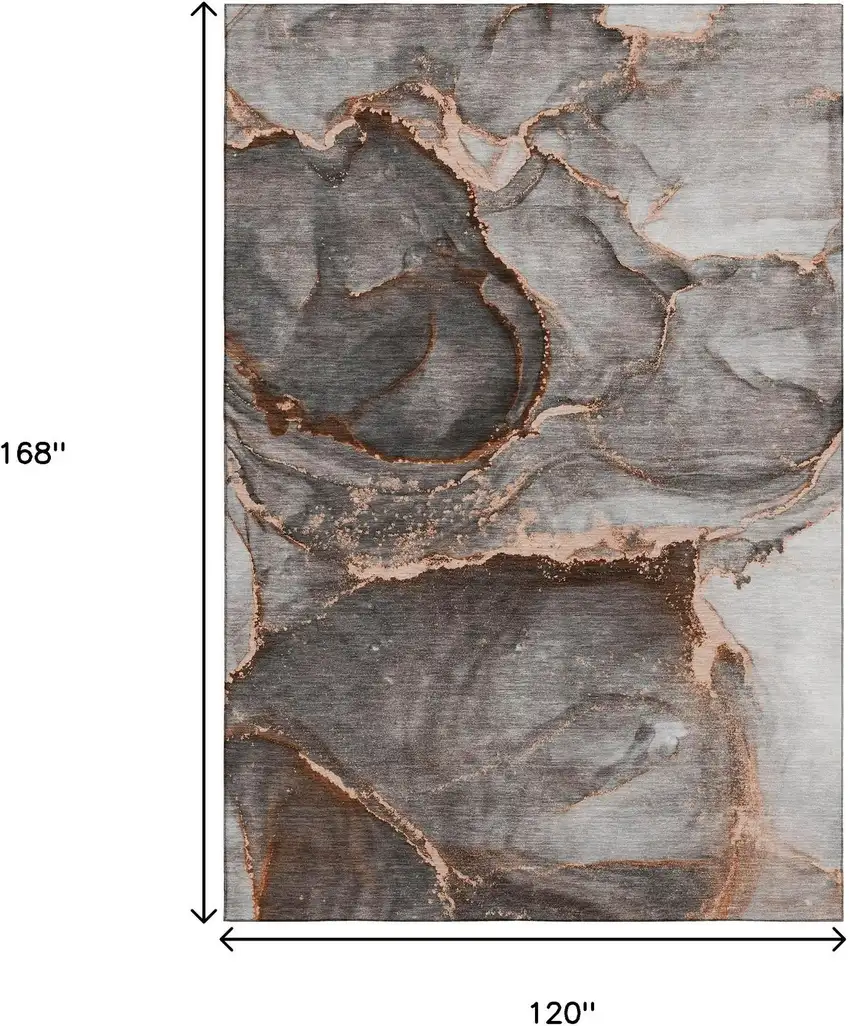 Peach And Gray Abstract Washable Area Rug With UV Protection Photo 7