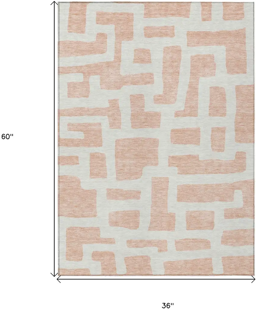 Peach And Gray Abstract Washable Indoor Outdoor Area Rug Photo 3