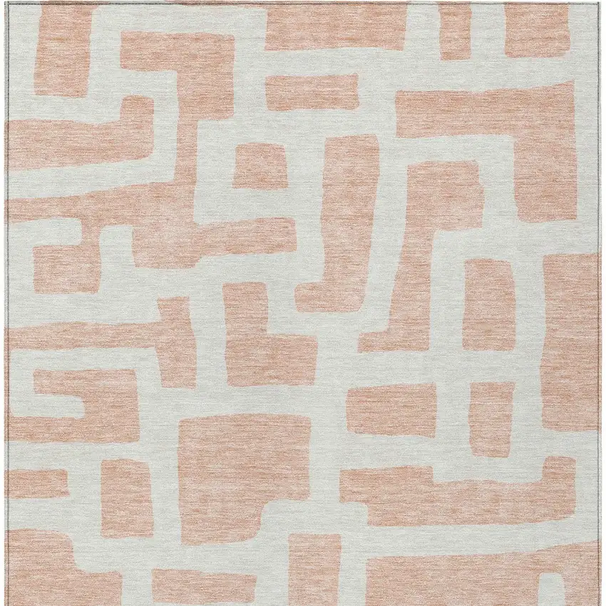 Peach And Gray Abstract Washable Indoor Outdoor Area Rug Photo 7