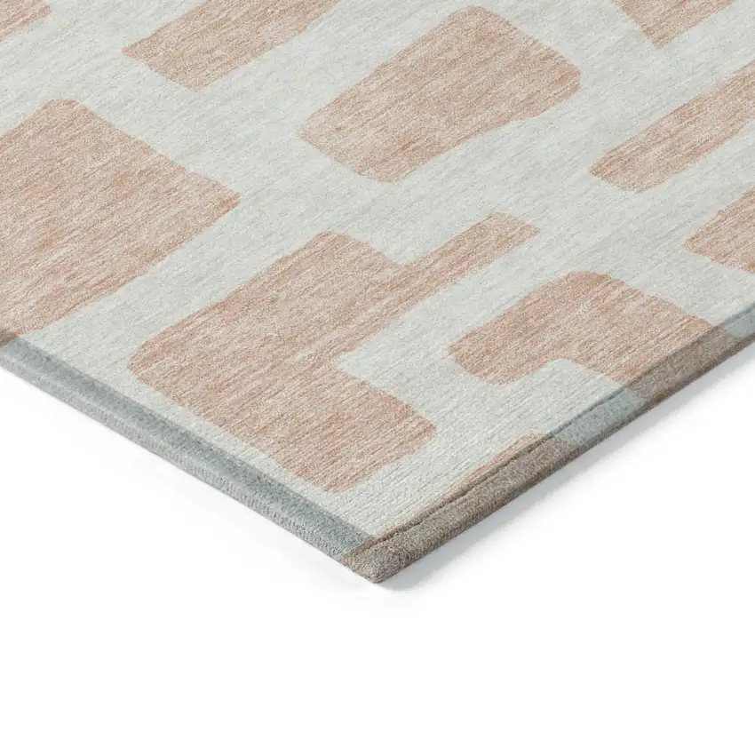 Peach And Gray Abstract Washable Indoor Outdoor Area Rug Photo 5