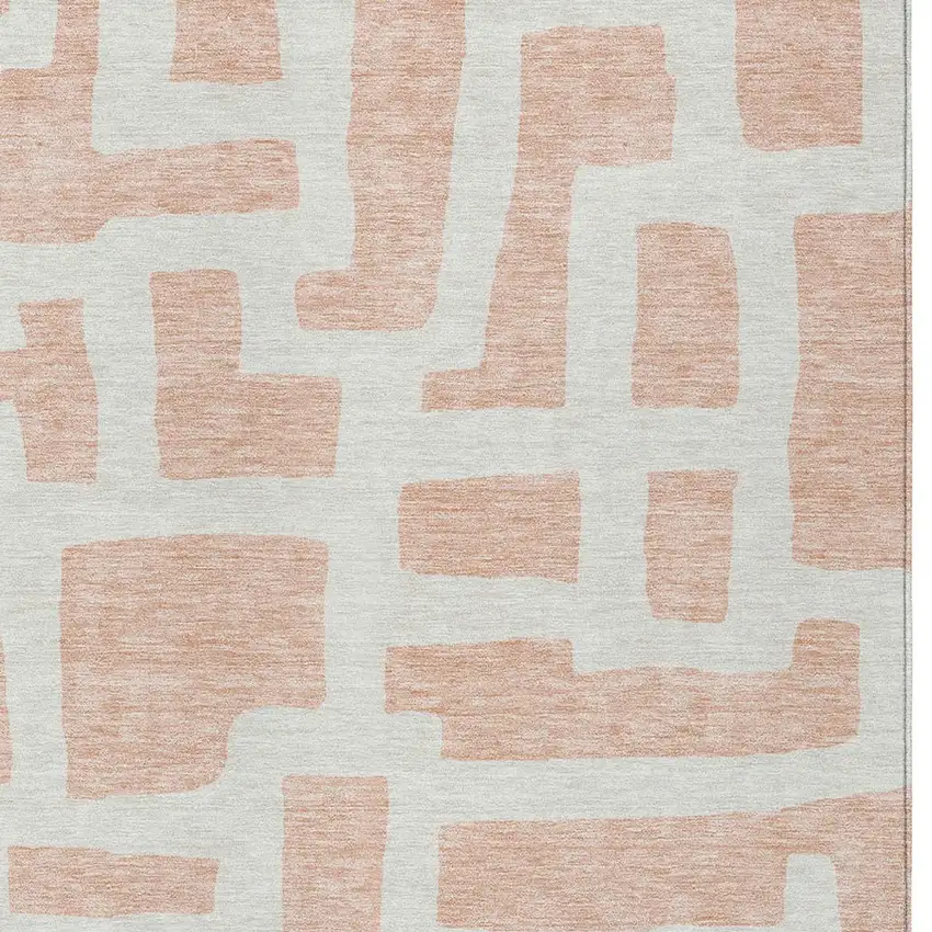 Peach And Gray Abstract Washable Indoor Outdoor Area Rug Photo 6