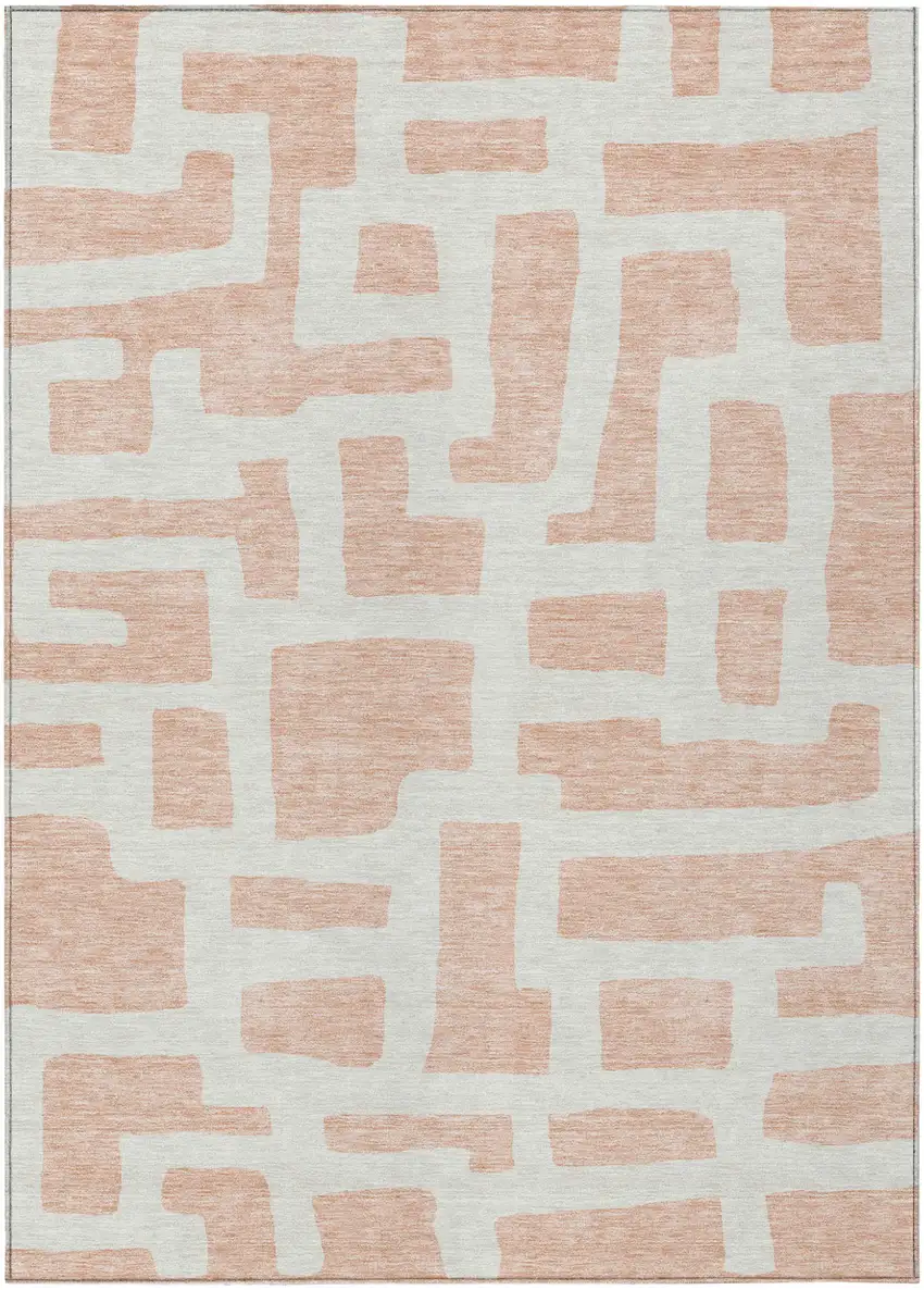 Peach And Gray Abstract Washable Indoor Outdoor Area Rug Photo 2