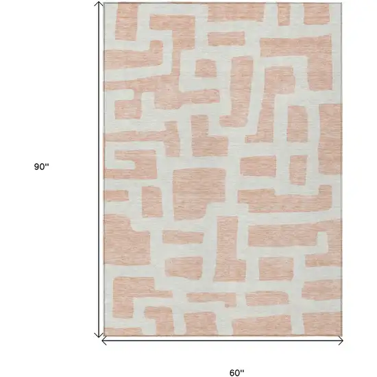 Peach And Gray Abstract Washable Indoor Outdoor Area Rug Photo 3