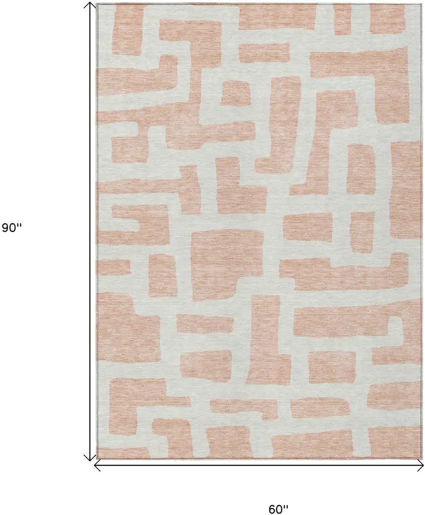 Peach And Gray Abstract Washable Indoor Outdoor Area Rug Photo 3