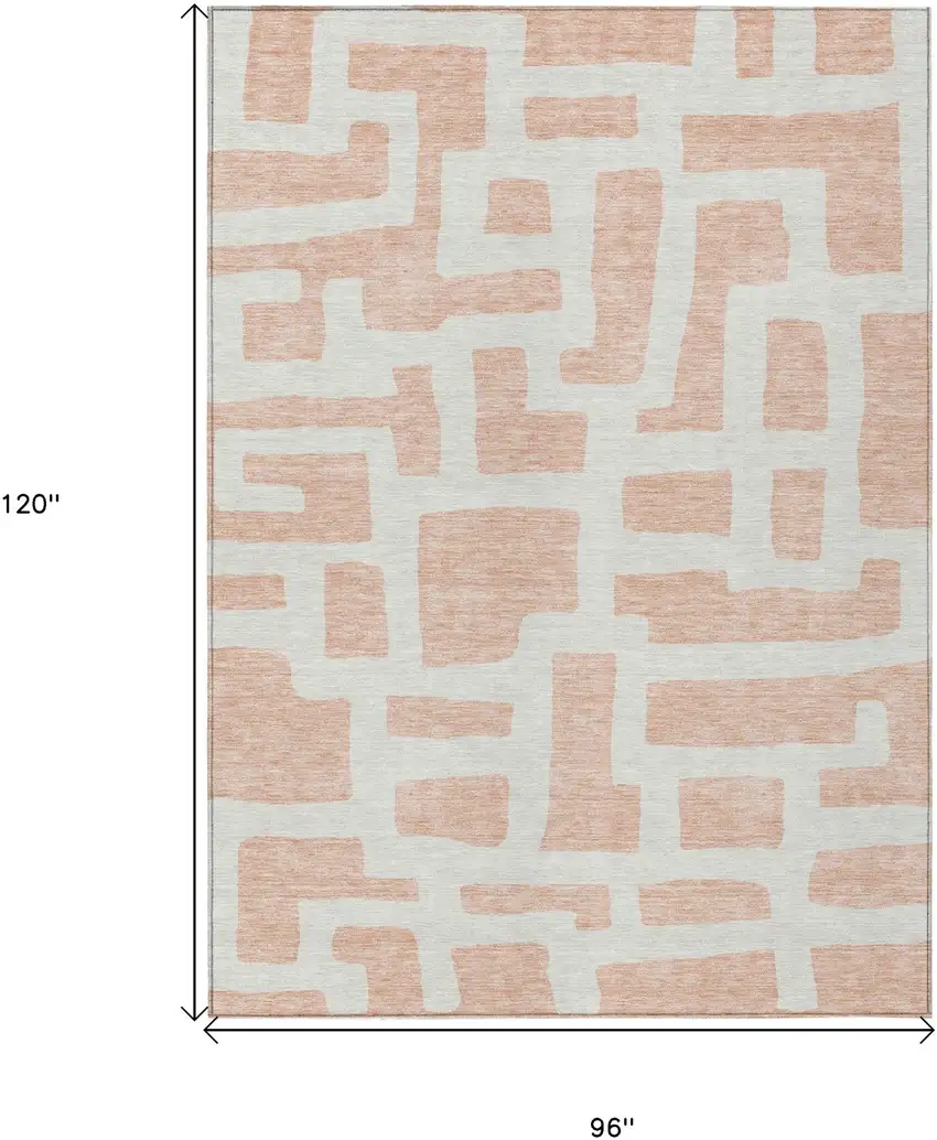 Peach And Gray Abstract Washable Indoor Outdoor Area Rug Photo 3