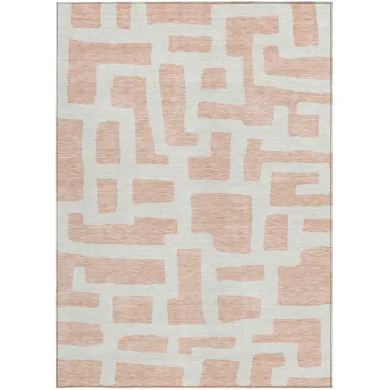 Peach And Gray Abstract Washable Indoor Outdoor Area Rug Photo 7