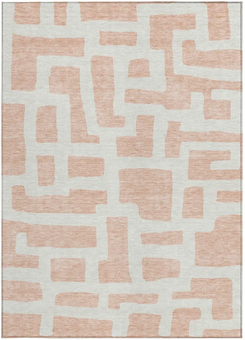 Peach And Gray Abstract Washable Indoor Outdoor Area Rug Photo 7