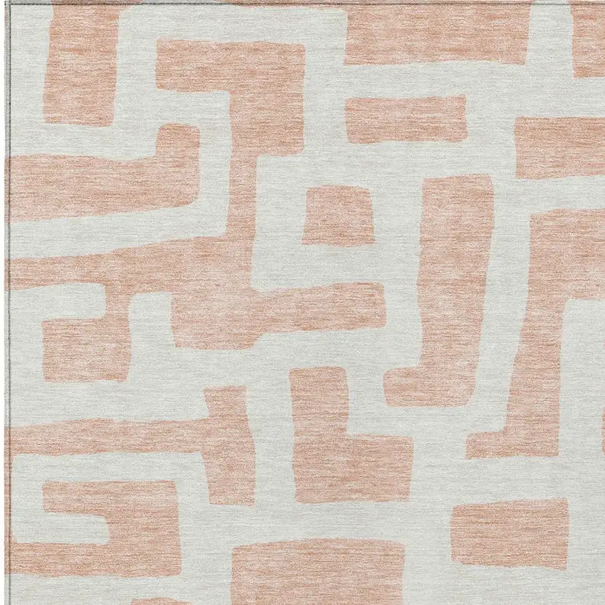 Peach And Gray Abstract Washable Indoor Outdoor Area Rug Photo 6