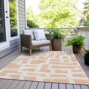 Photo of Peach And Gray Abstract Washable Indoor Outdoor Area Rug