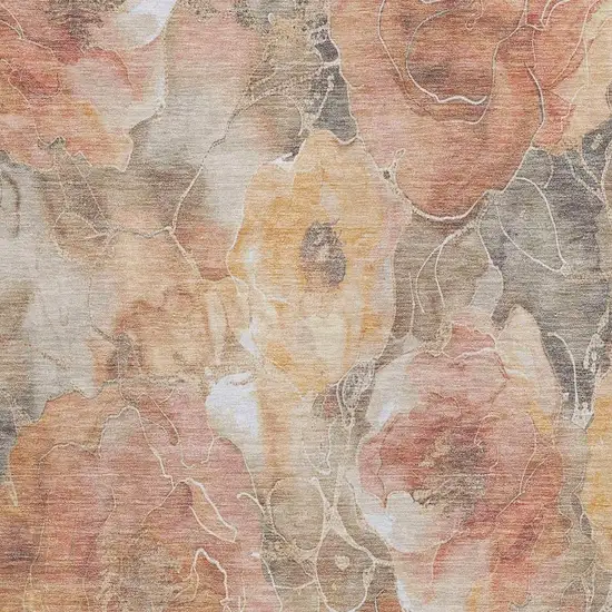 Peach And Gray Floral Washable Indoor Outdoor Area Rug Photo 3