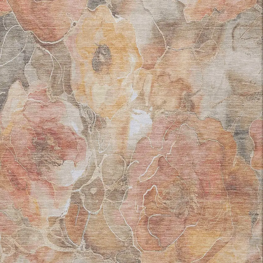 Peach And Gray Floral Washable Indoor Outdoor Area Rug Photo 7