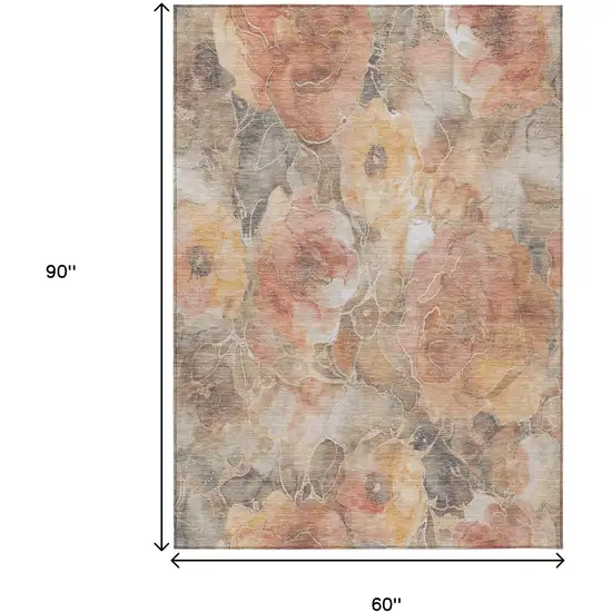 Peach And Gray Floral Washable Indoor Outdoor Area Rug Photo 9
