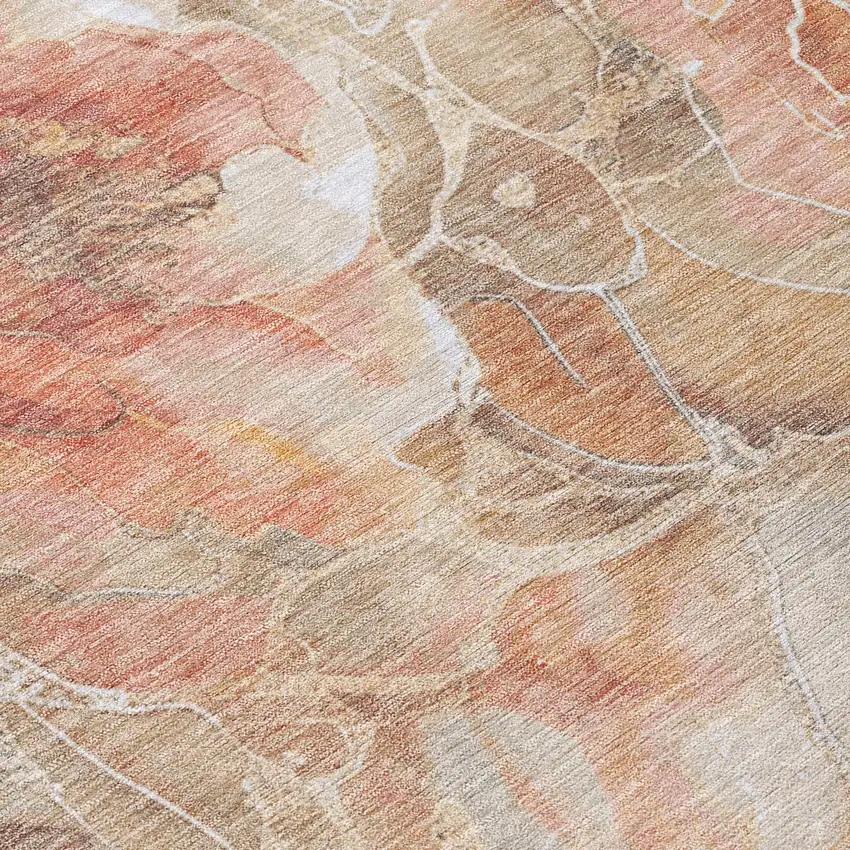 Peach And Gray Floral Washable Indoor Outdoor Area Rug Photo 8