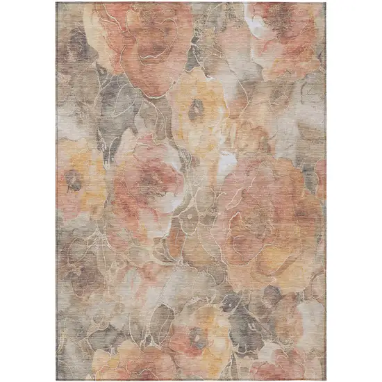Peach And Gray Floral Washable Indoor Outdoor Area Rug Photo 9
