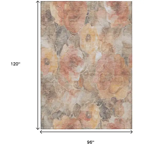 Peach And Gray Floral Washable Indoor Outdoor Area Rug Photo 9