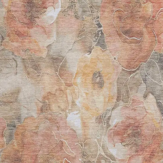 Peach And Gray Floral Washable Indoor Outdoor Area Rug Photo 3