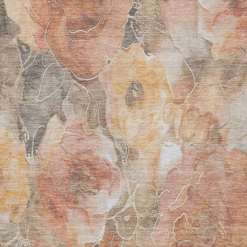 Peach And Gray Floral Washable Indoor Outdoor Area Rug Photo 7