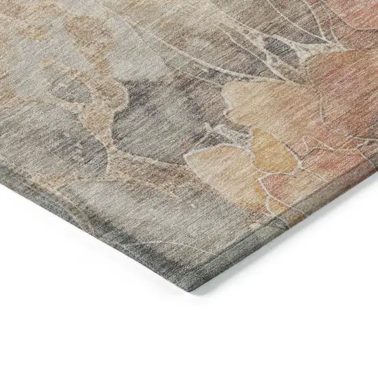 Peach And Gray Floral Washable Indoor Outdoor Area Rug Photo 6