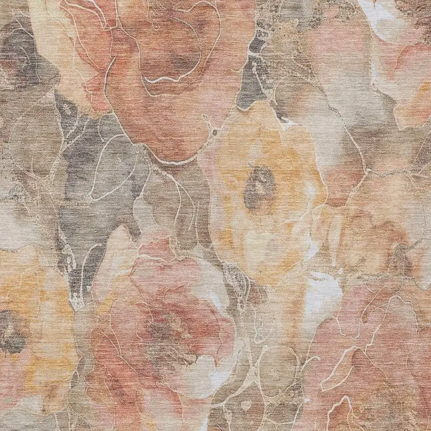 Peach And Gray Floral Washable Indoor Outdoor Area Rug Photo 3