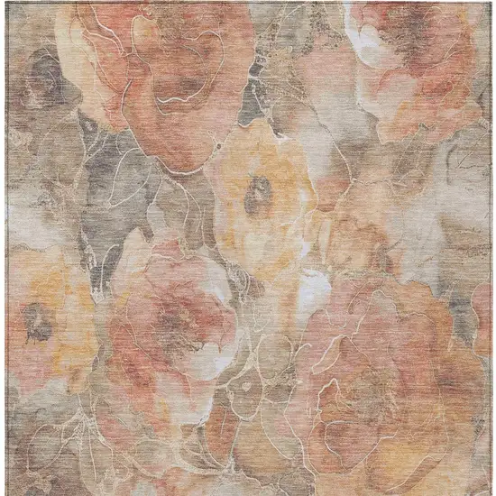 Peach And Gray Floral Washable Indoor Outdoor Area Rug Photo 7