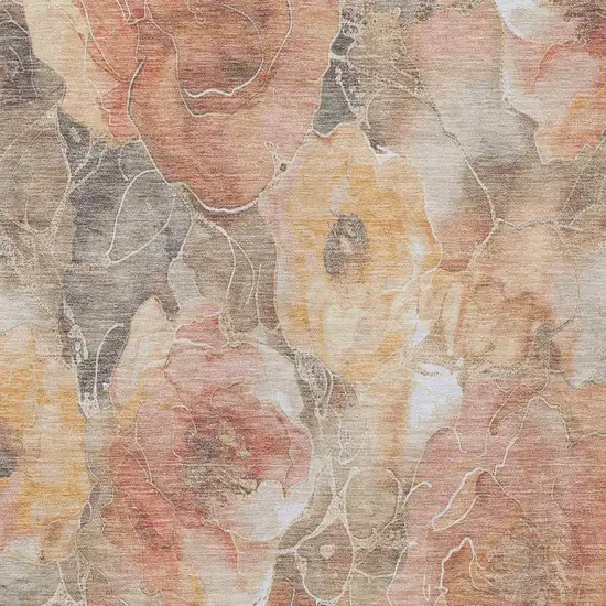 Peach And Gray Floral Washable Indoor Outdoor Area Rug Photo 8