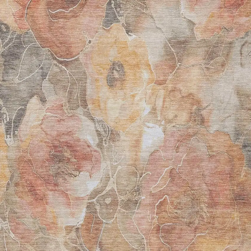 Peach And Gray Floral Washable Indoor Outdoor Area Rug Photo 3