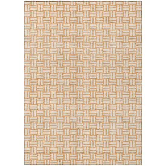 Peach And Gray Geometric Washable Indoor Outdoor Area Rug Photo 2