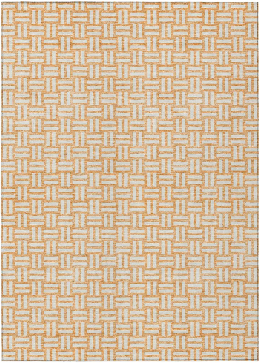 Peach And Gray Geometric Washable Indoor Outdoor Area Rug Photo 2