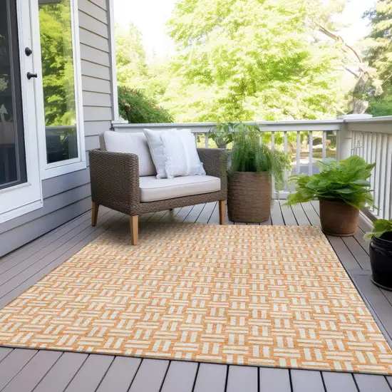 Peach And Gray Geometric Washable Indoor Outdoor Area Rug Photo 8