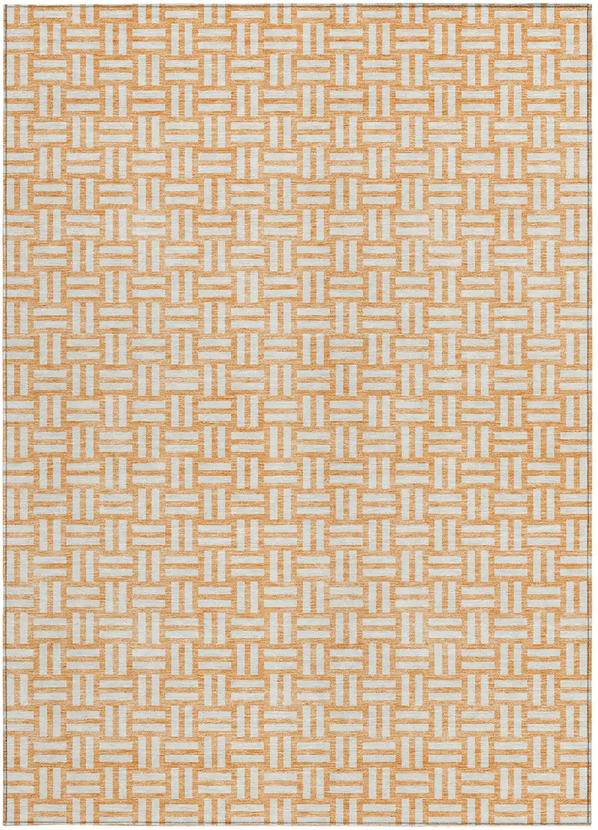 Peach And Gray Geometric Washable Indoor Outdoor Area Rug Photo 7
